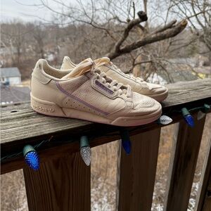 Adidas Women's Off-White Sneakers with Pink Accents